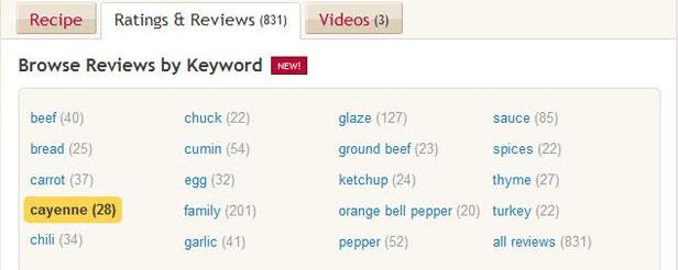 recipe review filters