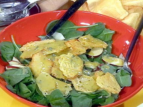 Baby Spinach Salad with Thyme and Dijon Vinaigrette with Crisp Swiss Cheese Crisps