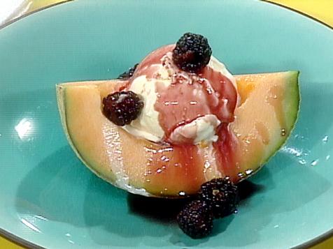 Melon, Cassis and French Vanilla Ice Cream with Blackberries