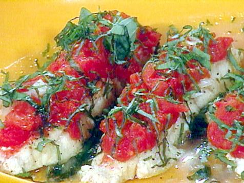 Poached Halibut with Tomato and Basil