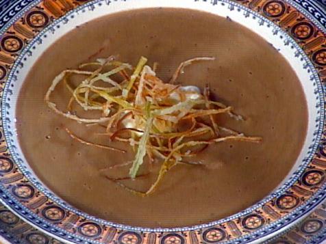 Creamy Chestnut Soup with Porcini Mushrooms and Sauteed Root Vegetables