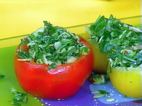 Vine Ripe Tomatoes Stuffed with Herb and Almond Gremolata