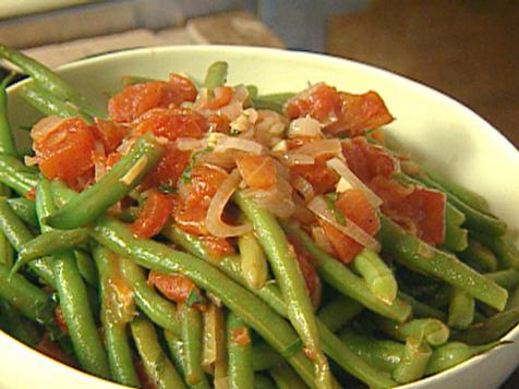 Sauteed Green Beans with Tomatoes and Basil served with Parmesan Crisps