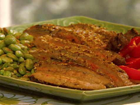 Flank Steak with Sauteed Edamame and Wasabi-Mustard Dressing