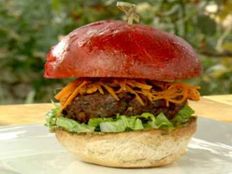 Sweet and Spicy Red Fez Burger with Marrakesh Carrot Salad and Chermoula Mayonnaise