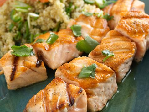 Salmon Kebobs with Quinoa and Grapefruit Salad