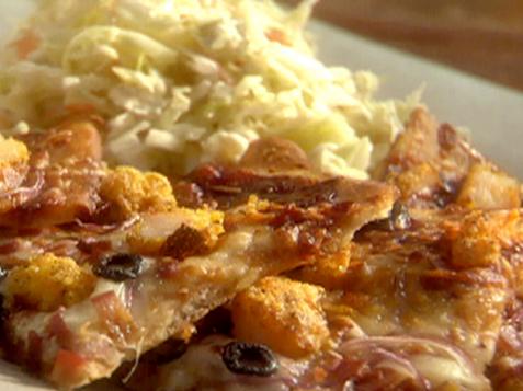 BBQ Shrimp Pizza with Onions, Bacon and Jack Blue Cheese Coleslaw