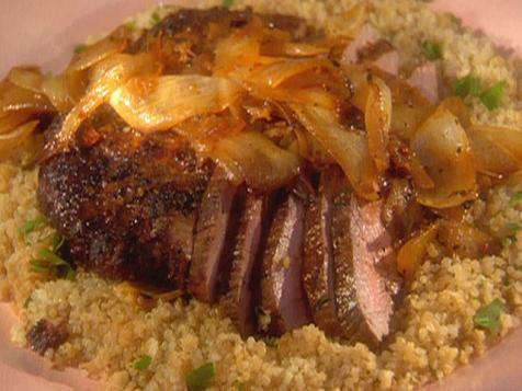 London Broil with Ale au jus and Roasted Onions with Quinoa