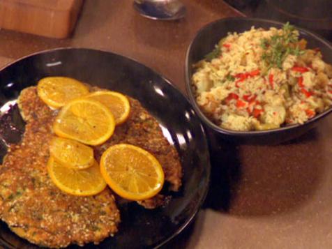 Spanish Chicken Cutlets and Olive Rice with Artichokes and Piquillo Peppers
