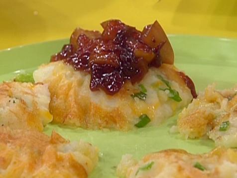 Smashed Potato-Cheddar Cakes with Warm Cran-Apple Sauce