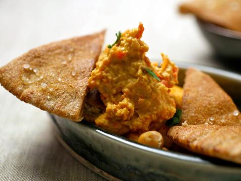 Red Pepper Hummus with Toasted Pita Triangles