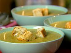 Puree the Neelys' top-rated Broccoli Soup recipe from Down Home with the Neelys on Food Network for a creamy vegetable soup garnished with homemade croutons.