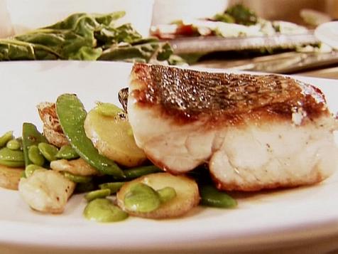 Seared Wild Striped Bass with Sauteed Spring Vegetables