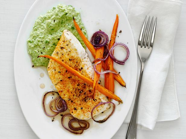 Picture of Broiled Halibut with Ricotta-Pea Puree Recipe