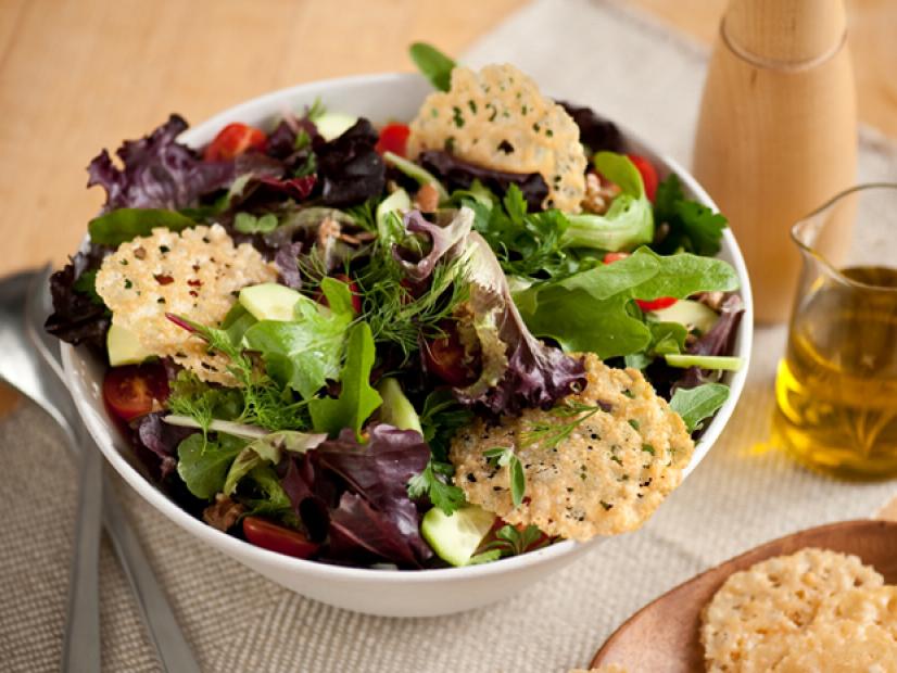 Mixed Green Salad With Parmigiano Crisps Recipe Anne Burrell Food