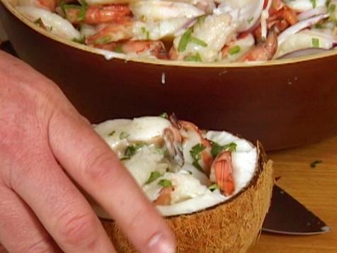 Shrimp Ceviche Served in Coconuts