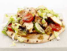 Chicken with Cucumbers, Lettuce and Tomatoes on Pita