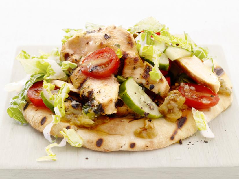 Chicken with Cucumbers, Lettuce and Tomatoes on Pita