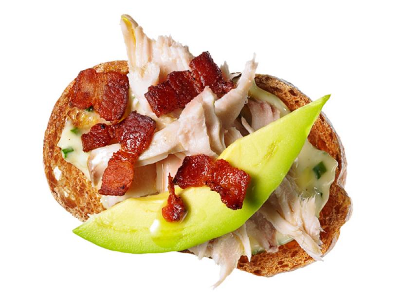 Leftovers made of White Meat, Bacon and Avocado on Bread