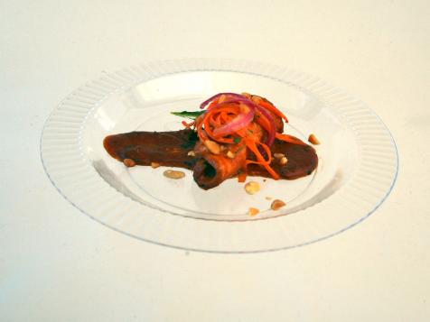 Peanut Smoked Pork Loin with Peanut Butter BBQ Sauce and Carrot and Pickled Onion Salad