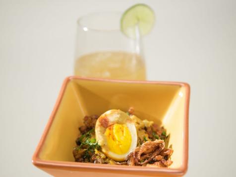 Coconut Egg Curry with Red Rice and Crispy Shallots