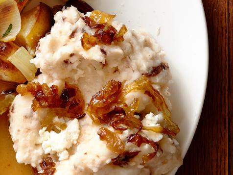 Yogurt Mashed Potatoes With Chipotle Peppers, Goat Cheese and Caramelized Shallots