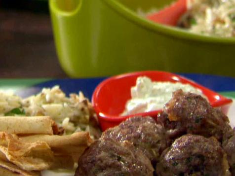 Greek Meatballs with Tzatziki and Orzo with Feta and Walnuts