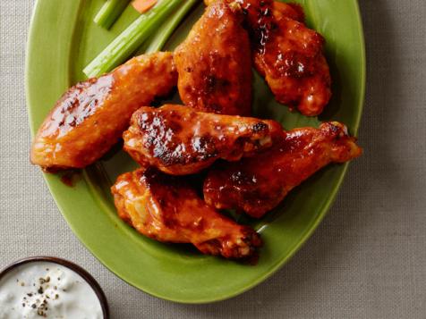 Football Party Appetizer: Baked Buffalo Wings With Blue Cheese-Yogurt Dip