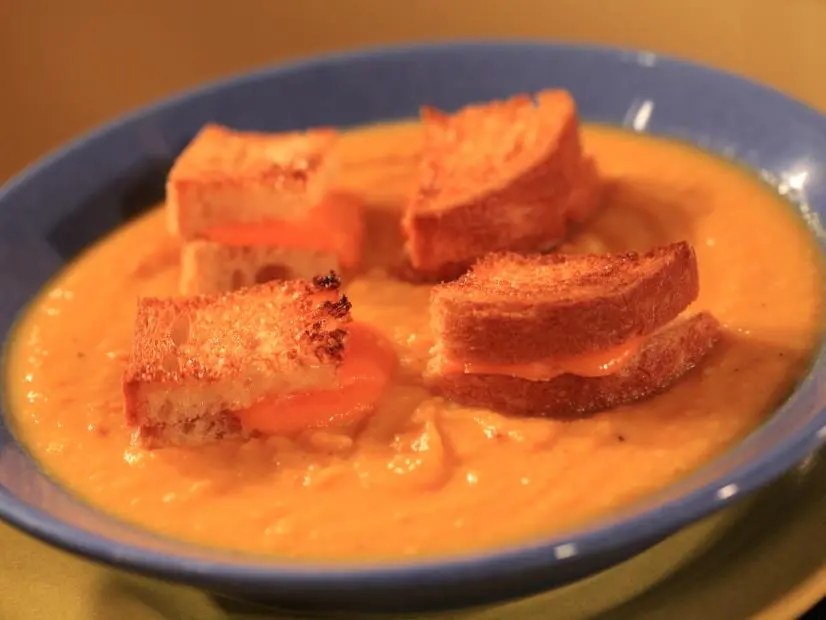 Roasted Root Vegetable Soup With Grilled Cheese Croutons Recipe Chef