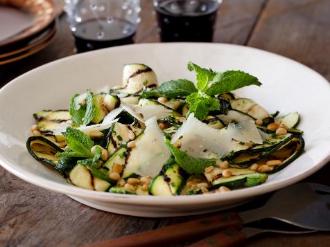 Grilled Zucchini Salad with Lemon-Herb Vinaigrette and Shaved Romano and Toasted Pine Nuts