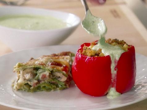 Couscous-Stuffed Peppers with Basil Sauce
