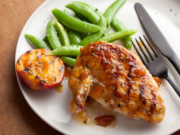 Grilled Chicken Breasts with Spicy Peach Glaze; Bobby Flay