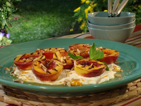 Grilled Nectarines with Honey-Orange Ricotta Whipped Cream and Toasted Almonds