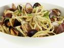 A bowl of spicy linguine with clams and mussels