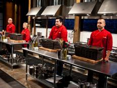 Iron Chefs: Michael Symon, Cat Cora, Jose Garces and Marc Forgione as seen on Food Networks Chopped All Stars Tournament, Season 10 EP10-09