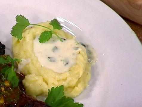 Mashed Potatoes with Green Chile Queso Sauce