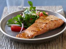 For a delicious go-to dinner, try Bobby Flay's Salmon with Brown Sugar and Mustard Glaze recipe from Food Network.