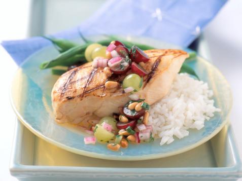 Dijon Chicken with Grape and Pine Nut Salsa