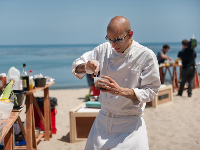 Rival Chefs Jehangir Mehta, Amanda Freitag and Marcel Vigneron cook for the Chairman's Challenge "Resourcefulness" as seen on Food Network's Next Iron Chef, Redemption, Season 5.