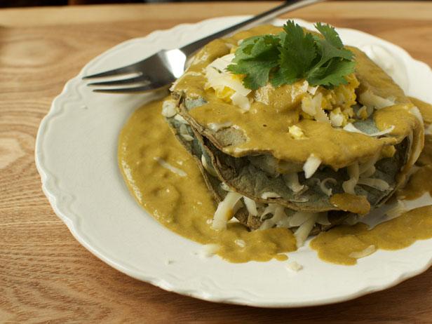 Scrambled Eggs Chiliquiles With Roasted Tomatillo Sauce
