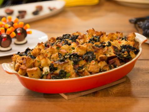 Country Bread Stuffing with Goat Cheese, Kale and Bacon