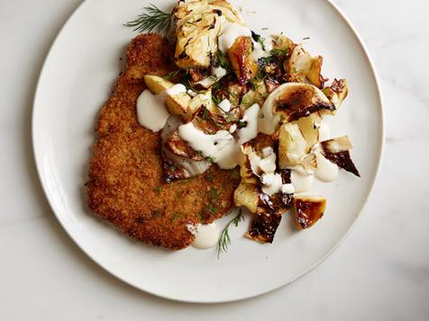 Breaded Pork Chops with Warm Apple-Cabbage Slaw