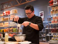 Finalist Viet Pham cooking for the Star Challenge "Chopped" as seen on Food Network Star, Season 9.