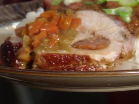 Andouille-Stuffed Pork Loin Roast with Pan Gravy
