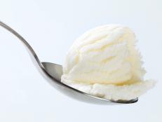 Frozen yogurt on spoon