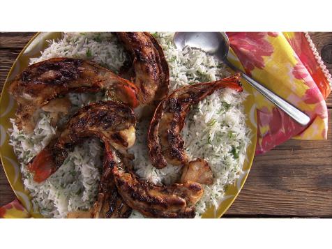Grilled Lobster Tail with Jerk Sauce and Coconut Rice