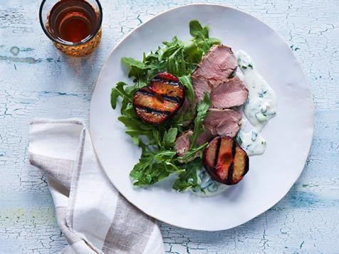 Grilled Pork Tenderloin and Plums with Creamy Goat Cheese Sauce