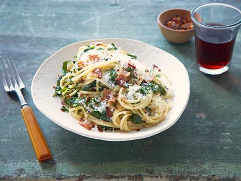 Spaghetti with Sauteed Collards and Bacon
