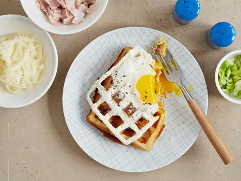 Ham and Cheese Waffles with an Egg