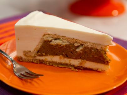Food beauty of pumpkin pie cheese cake from a Holiday theme episode, as seen on Food Network’s The Kitchen, Season 4.